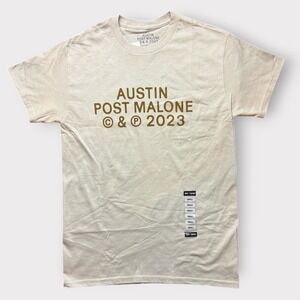 Post Malone Austin 2023 Graphic T-Shirt Tan Small New Hot Topic Back Photo Print